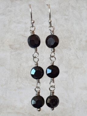Artisan Sterling Silver 925 Black Crystal Bead Earrings Handmade Vintage Beads